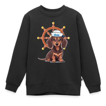 maritime, volant, barreur, teckel, marin, enfant - Sweat Premium enfant bio - noir - Devant - AI Model Kid Female (0cm)