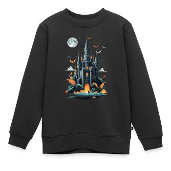 Château hanté effrayant Château hanté magique - Sweat Premium enfant bio - noir - Devant - AI Model Kid Female (0cm)