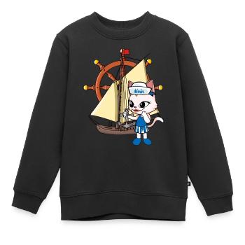Cat Cats Voilier Navires Volant - Sweat Premium enfant bio - noir - Devant - AI Model Kid Female (0cm)