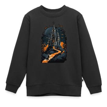 Château hanté effrayant Château hanté magique - Sweat Premium enfant bio - noir - Devant - AI Model Kid Female (0cm)