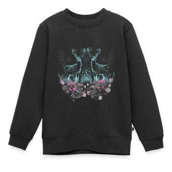 Hirsch Hirsche Wild Blumen Natur Waldtiere Rehbock - Kinder Premium Organic Sweatshirt - Schwarz - Vorne - AI Model Kid Female (0cm)