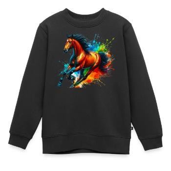 Cheval - Sweat Premium enfant bio - noir - Devant - AI Model Kid Female (0cm)
