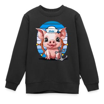Cochon Marin Timonier Ancre Maritime - Sweat Premium enfant bio - noir - Devant - AI Model Kid Female (0cm)