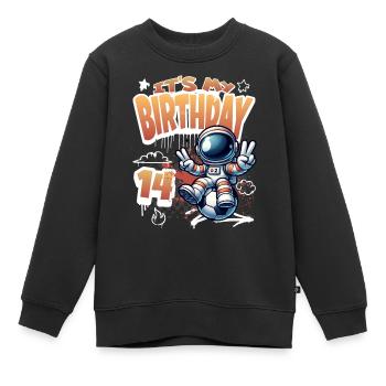 14e anniversaire de l’astronaute de football - Sweat Premium enfant bio - noir - Devant - AI Model Kid Female (0cm)