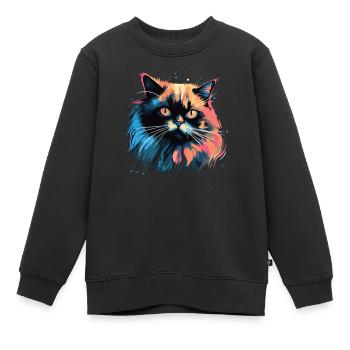 Katze Wasserfarben bunte Himalaya-katze - Kinder Premium Organic Sweatshirt - Schwarz - Vorne - AI Model Kid Female (0cm)
