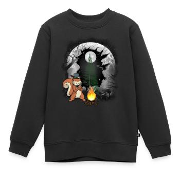 Feuer Lagerfeuer Waldbewohner Eichhörnchen Mond - Kinder Premium Organic Sweatshirt - Schwarz - Vorne - AI Model Kid Female (0cm)
