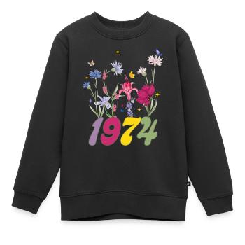 Geburtsjahr 1974 Wildblumen - Kinder Premium Organic Sweatshirt - Schwarz - Vorne - AI Model Kid Female (0cm)