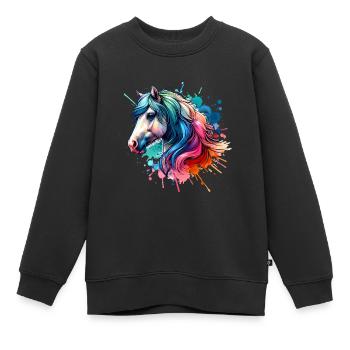 Cheval - Sweat Premium enfant bio - noir - Devant - AI Model Kid Female (0cm)