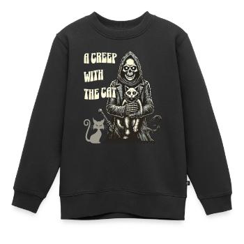 Ein Unheimlicher Mit Der Katze Halloween Motiv - Kinder Premium Organic Sweatshirt - Schwarz - Vorne - AI Model Kid Female (0cm)