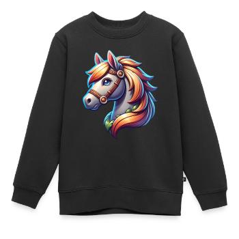 Cheval - Sweat Premium enfant bio - noir - Devant - AI Model Kid Female (0cm)