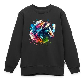 Cheval - Sweat Premium enfant bio - noir - Devant - AI Model Kid Female (0cm)