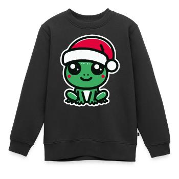 Weihnachten Frosch - Kinder Premium Organic Sweatshirt - Schwarz - Vorne - AI Model Kid Female (0cm)