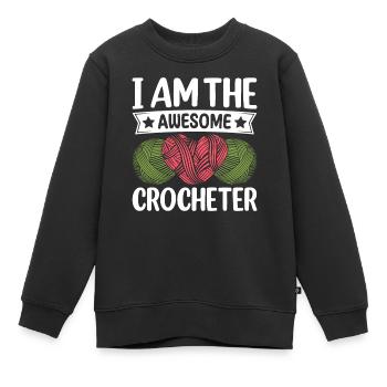 Crochet au crochet - Je suis le super crocheteur - Sweat Premium enfant bio - noir - Devant - AI Model Kid Female (0cm)