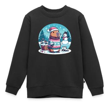 Noël festif Capybara d’hiver - Sweat Premium enfant bio - noir - Devant - AI Model Kid Female (0cm)
