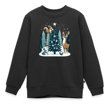 Weihnachtsdesign mit Waldtieren am Weihnachtsbaum - Kinder Premium Organic Sweatshirt - Schwarz - Vorne - AI Model Kid Female (0cm)