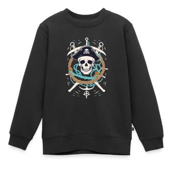 Drôle de Pirate Tenue Jolly Roger Design - Sweat Premium enfant bio - noir - Devant - AI Model Kid Female (0cm)