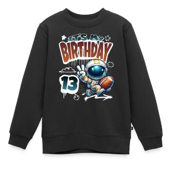 Astronaute 13e anniversaire Football - Sweat Premium enfant bio - noir - Devant - AI Model Kid Female (0cm)