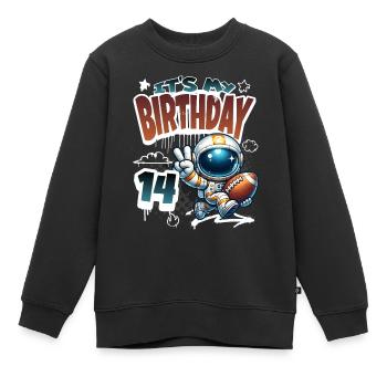 Astronaute 14e anniversaire Football - Sweat Premium enfant bio - noir - Devant - AI Model Kid Female (0cm)