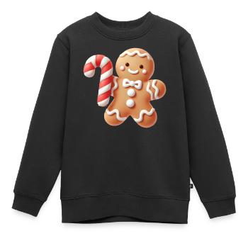 Joyeux bonhomme en pain d’épice avec canne à sucre - Sweat Premium enfant bio - noir - Devant - AI Model Kid Female (0cm)