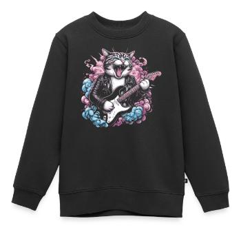 Rock Musik Katze Lustig Humor Geschenkidee - Kinder Premium Organic Sweatshirt - Schwarz - Vorne - AI Model Kid Female (0cm)