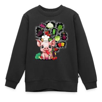 Vegetarisch kochen Ferkel Schweinchen Gemüse Küche - Kinder Premium Organic Sweatshirt - Schwarz - Vorne - AI Model Kid Female (0cm)