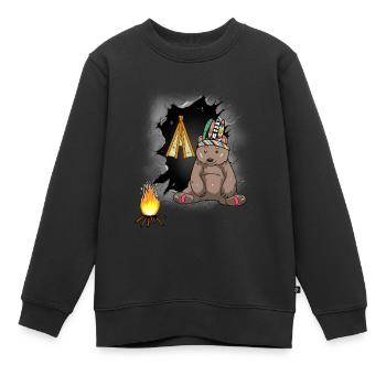 Schamanen Bär Tipi Lagerfeuer Wilder Westen - Kinder Premium Organic Sweatshirt - Schwarz - Vorne - AI Model Kid Female (0cm)