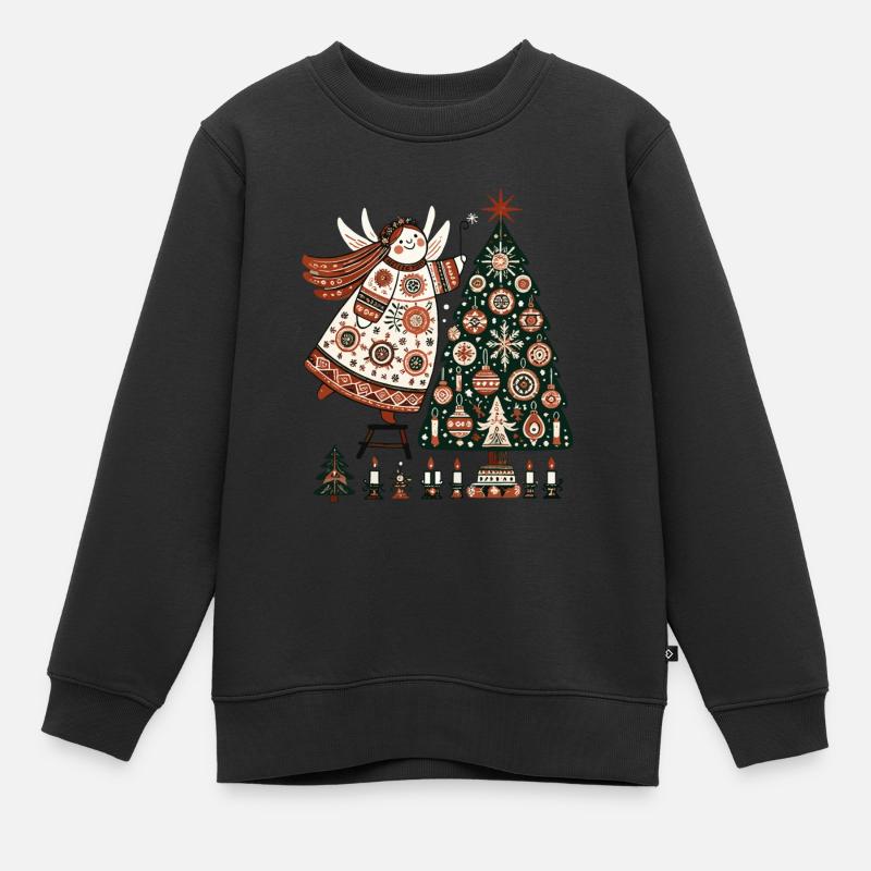 Engel Mit Weihnachtsbaum Und Kerzen Vintage - Kinder Premium Organic Sweatshirt - Schwarz