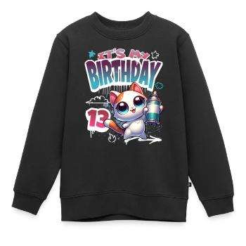Graffiti de chat de 13e anniversaire - Sweat Premium enfant bio - noir - Devant - AI Model Kid Female (0cm)