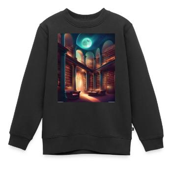 Bibliothèque fantastique - Sweat Premium enfant bio - noir - Devant - AI Model Kid Female (0cm)