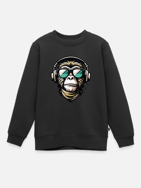Tiermotiv- T-Shirt- Design- Affe mit Kopfhörern - Kinder Premium Organic Sweatshirt - Schwarz