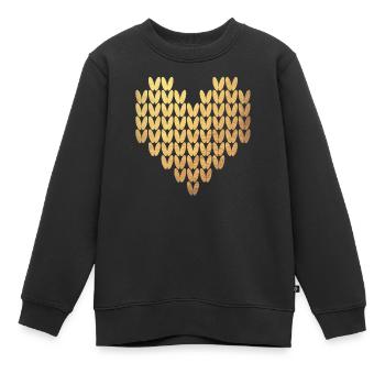 Herz stricken Muster Gold exklusiv Liebe Winter - Kinder Premium Organic Sweatshirt - Schwarz - Vorne - AI Model Kid Female (0cm)