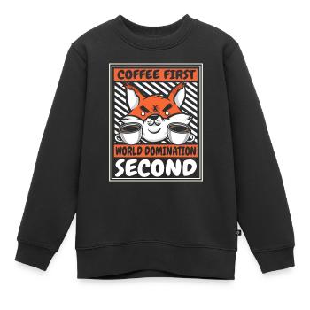 Le café d’abord, puis la domination du monde, le renard roux - Sweat Premium enfant bio - noir - Devant - AI Model Kid Female (0cm)