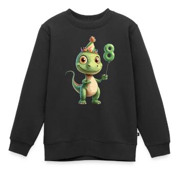 8e anniversaire Dino - Sweat Premium enfant bio - noir - Devant - AI Model Kid Female (0cm)