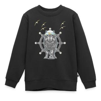 maritime, barreur, volant, chien, loup, mystique - Sweat Premium enfant bio - noir - Devant - AI Model Kid Female (0cm)