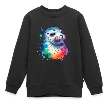 Robbe Seehund - Kinder Premium Organic Sweatshirt - Schwarz - Vorne - AI Model Kid Female (0cm)