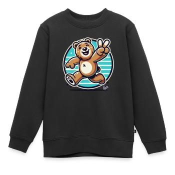Laufender Bär mit Zwinkern und Peace-Zeichen - Kinder Premium Organic Sweatshirt - Schwarz - Vorne - AI Model Kid Female (0cm)