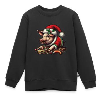 Cochon gourmand de Noël - Sweat Premium enfant bio - noir - Devant - AI Model Kid Female (0cm)