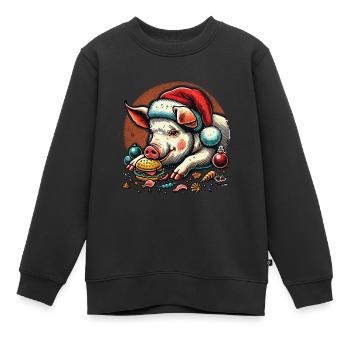Greedy Christmas piglet in festive style - Kids Premium Organic Sweatshirt - black - Front - AI Model Kid Female (0cm)