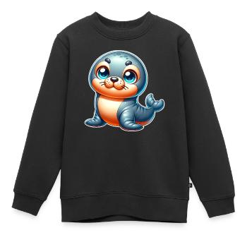 Robbe Seehund - Kinder Premium Organic Sweatshirt - Schwarz - Vorne - AI Model Kid Female (0cm)