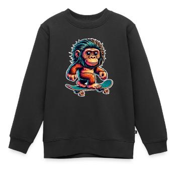 Neandertaler Skateboard Skater - Kinder Premium Organic Sweatshirt - Schwarz - Vorne - AI Model Kid Female (0cm)