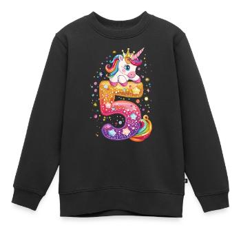 Licorne 5e anniversaire pour les enfants - Sweat Premium enfant bio - noir - Devant - AI Model Kid Female (0cm)