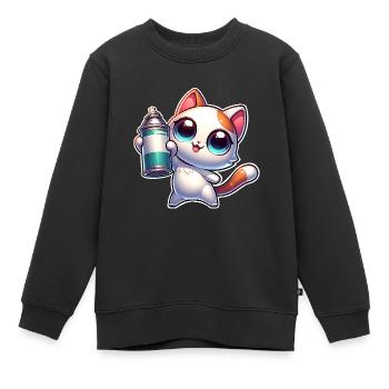 Chat Spray Peut Graffiti - Sweat Premium enfant bio - noir - Devant - AI Model Kid Female (0cm)