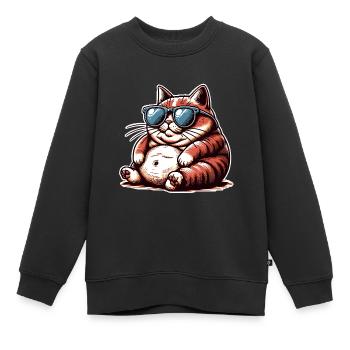 Katze Lustig Sonnebrille Fett - Kinder Premium Organic Sweatshirt - Schwarz - Vorne - AI Model Kid Female (0cm)