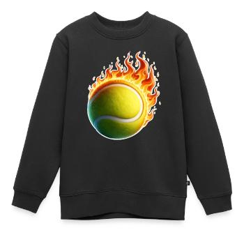 Tennis Flammen Tennisball - Kinder Premium Organic Sweatshirt - Schwarz - Vorne - AI Model Kid Female (0cm)