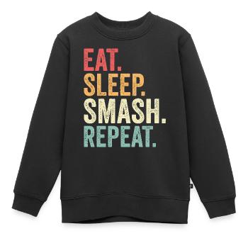 Essen Schlaf Smash Wiederholen Lustiges Badminton - Kinder Premium Organic Sweatshirt - Schwarz - Vorne - AI Model Kid Female (0cm)