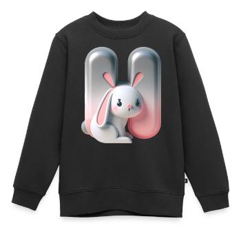 Lapin mignon à côté de la lettre H - Sweat Premium enfant bio - noir - Devant - AI Model Kid Female (0cm)