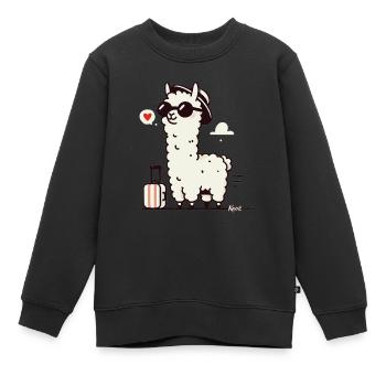 Lama de voyage avec valise - Sweat Premium enfant bio - noir - Devant - AI Model Kid Female (0cm)