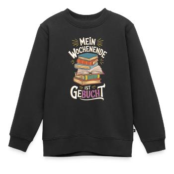 Mein Wochenende ist geBUCHt - Kinder Premium Organic Sweatshirt - Schwarz - Vorne - AI Model Kid Female (0cm)