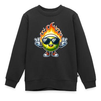 Tennis Feuerball Flammen - Kinder Premium Organic Sweatshirt - Schwarz - Vorne - AI Model Kid Female (0cm)