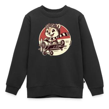 Lustiger Eichhörnchen Pilot im Propeller-Flugzeug - Kinder Premium Organic Sweatshirt - Schwarz - Vorne - AI Model Kid Female (0cm)